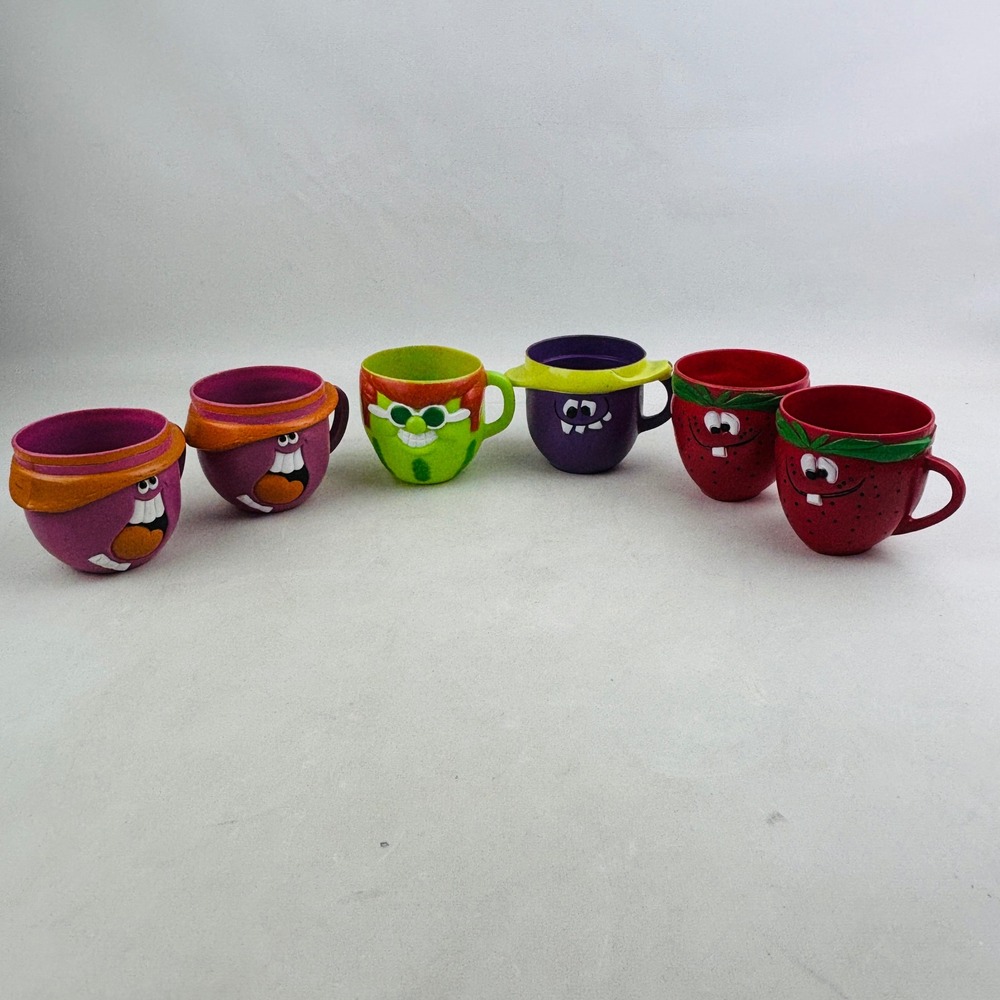 Vtg Pillsbury Funny Face 6 Mug Lot Pillsbury‎ 1974 Strawberry Watermelon Grape